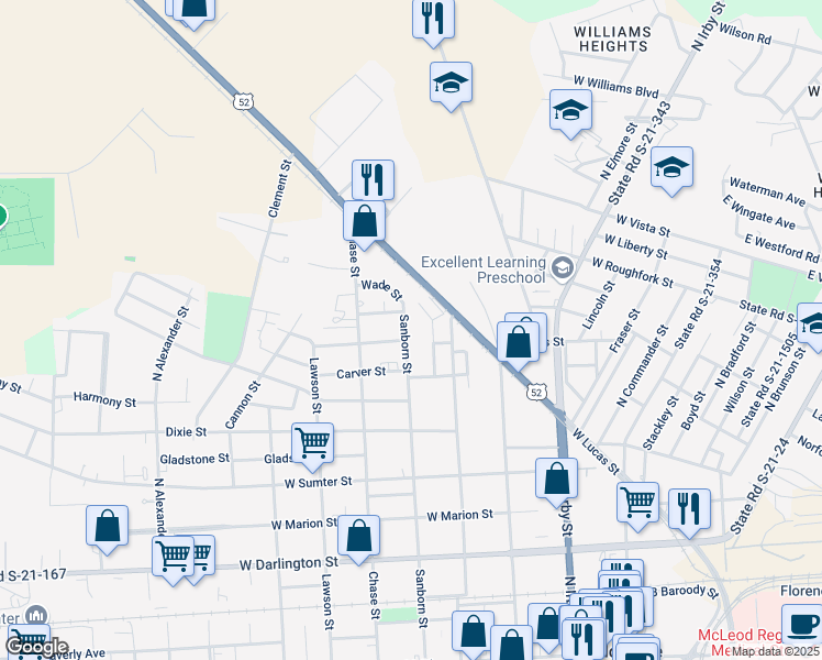 map of restaurants, bars, coffee shops, grocery stores, and more near 906 Sanborn Street in Florence