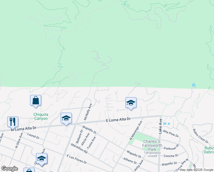 map of restaurants, bars, coffee shops, grocery stores, and more near 241 Taos Road in Altadena
