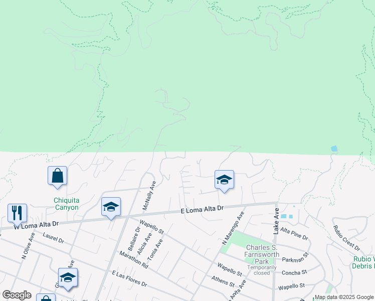 map of restaurants, bars, coffee shops, grocery stores, and more near 242 Taos Road in Altadena