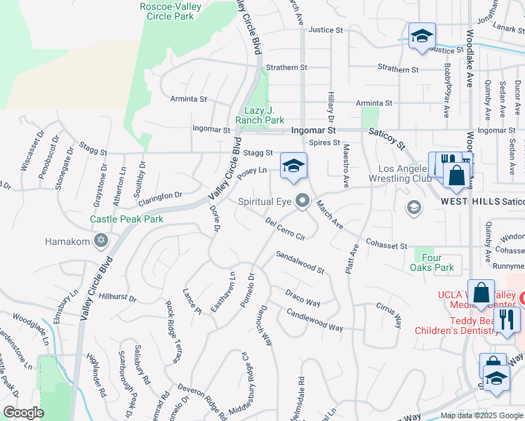 map of restaurants, bars, coffee shops, grocery stores, and more near 7503 Linley Lane in Los Angeles
