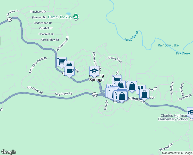 map of restaurants, bars, coffee shops, grocery stores, and more near in Running Springs
