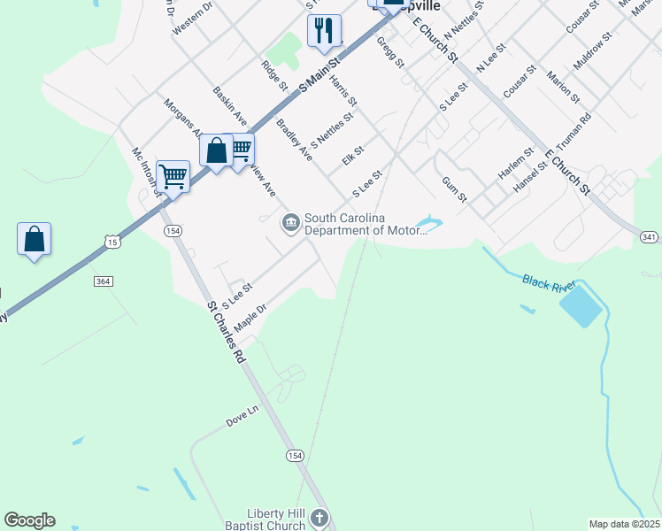 map of restaurants, bars, coffee shops, grocery stores, and more near 421 Magnolia Drive in Bishopville