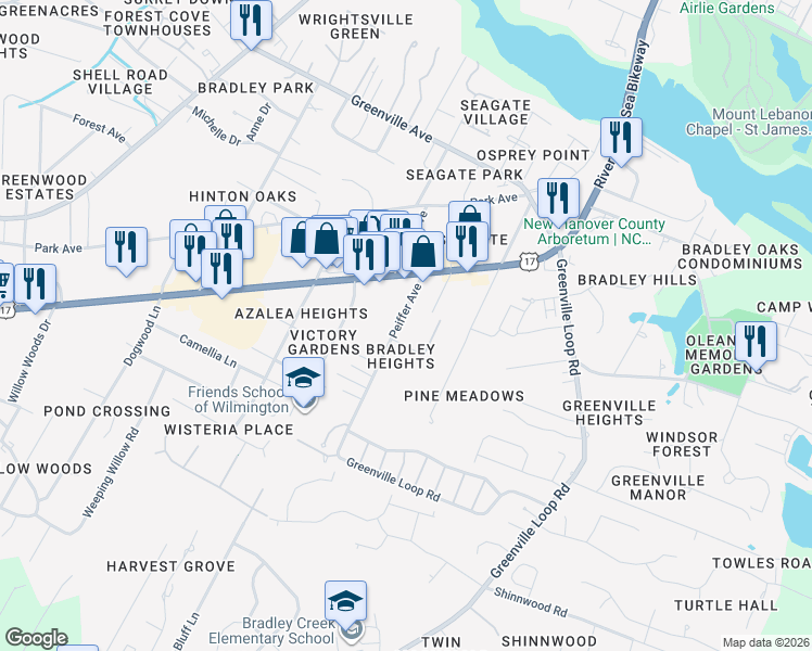 map of restaurants, bars, coffee shops, grocery stores, and more near 223 Peiffer Avenue in Wilmington