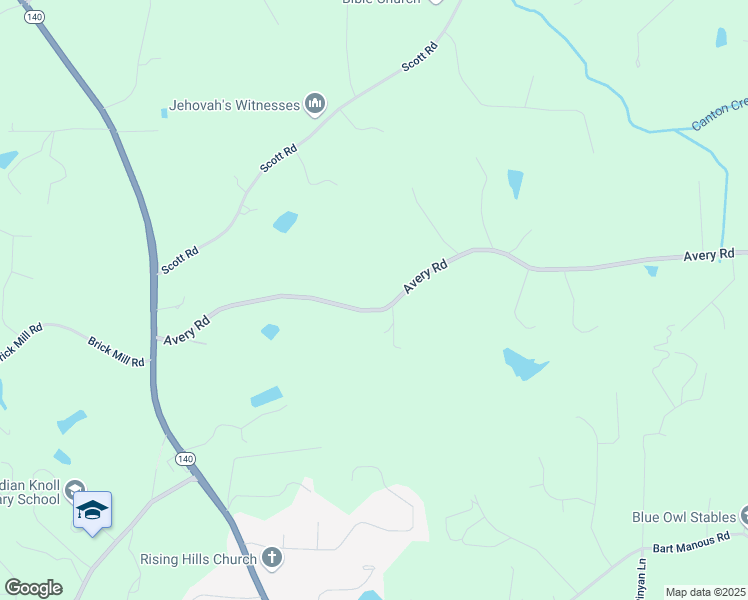 map of restaurants, bars, coffee shops, grocery stores, and more near 667 Avery Road in Canton