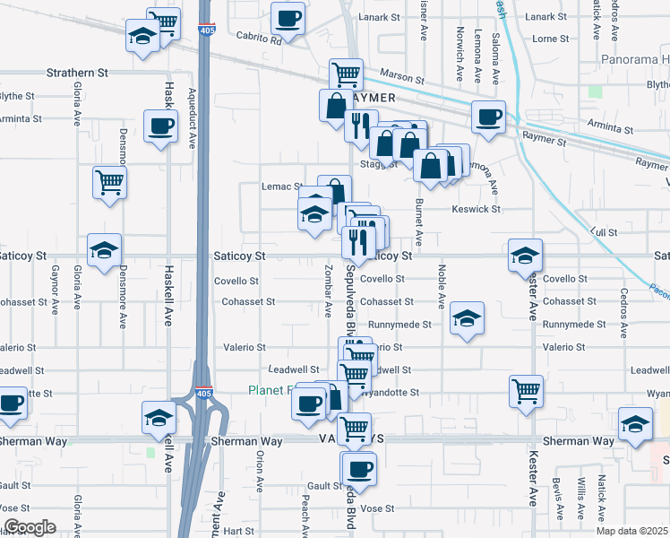 map of restaurants, bars, coffee shops, grocery stores, and more near in Los Angeles
