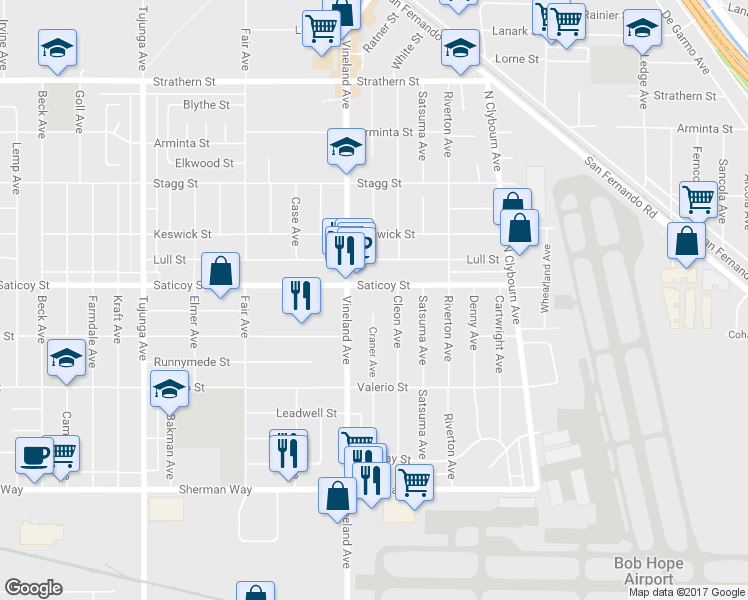 map of restaurants, bars, coffee shops, grocery stores, and more near in Los Angeles