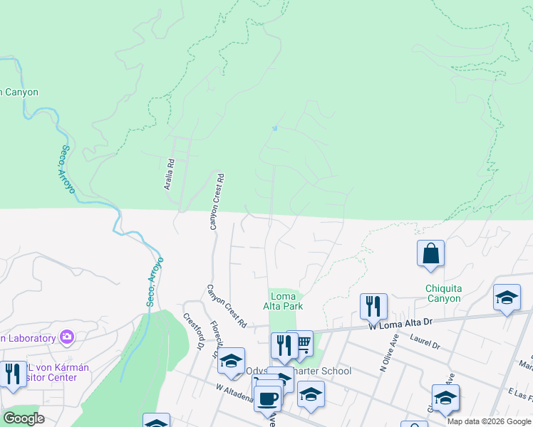 map of restaurants, bars, coffee shops, grocery stores, and more near 810 La Vina Lane in Altadena