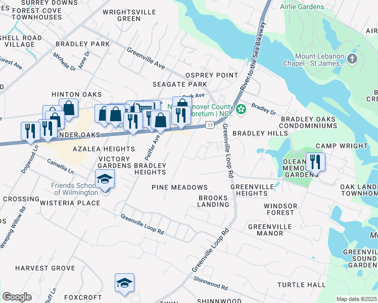 map of restaurants, bars, coffee shops, grocery stores, and more near 225 Bagley Avenue in Wilmington