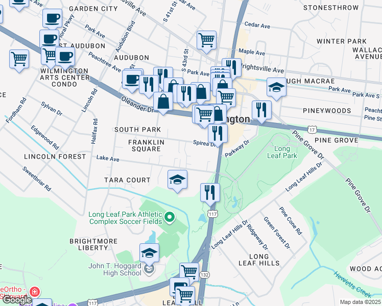 map of restaurants, bars, coffee shops, grocery stores, and more near 4321 Lake Avenue in Wilmington
