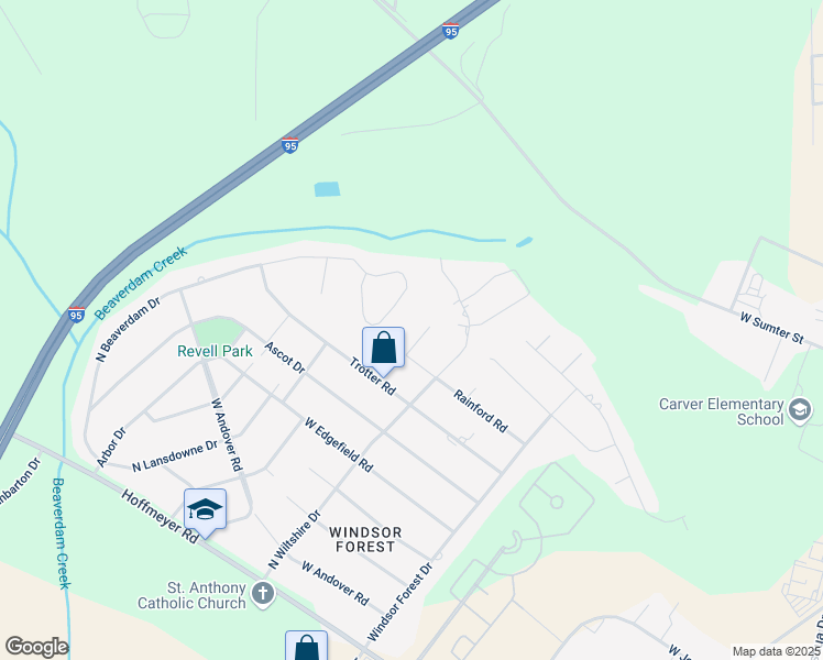 map of restaurants, bars, coffee shops, grocery stores, and more near 2566 Rainford Road in Florence