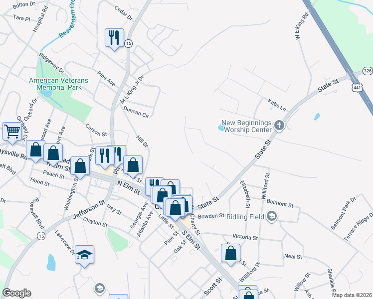 map of restaurants, bars, coffee shops, grocery stores, and more near 136 Wesley Way in Commerce