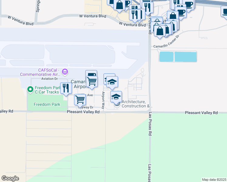 map of restaurants, bars, coffee shops, grocery stores, and more near 200 Horizon Circle in Camarillo