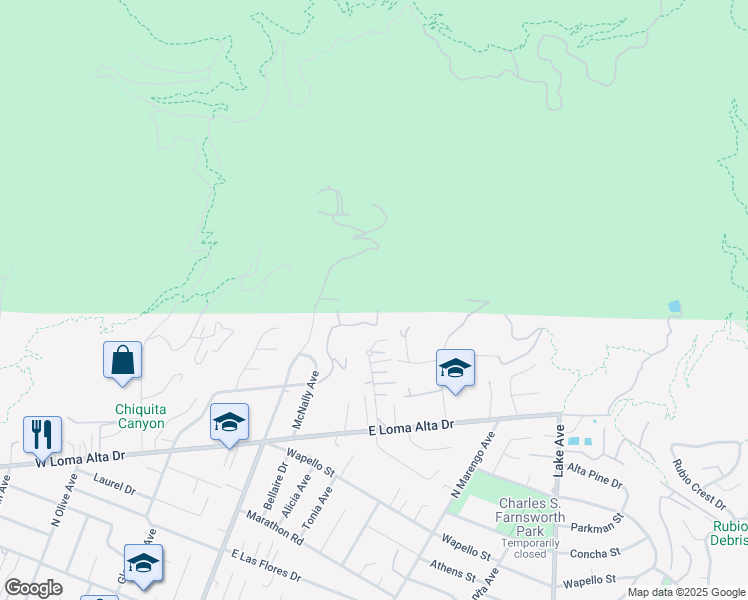map of restaurants, bars, coffee shops, grocery stores, and more near 243 Taos Road in Altadena