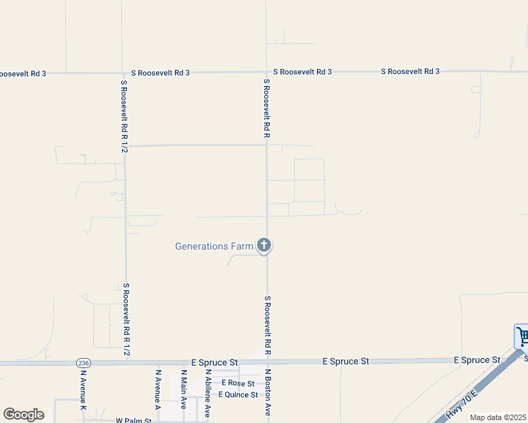 map of restaurants, bars, coffee shops, grocery stores, and more near 347 South Roosevelt Road R in Portales