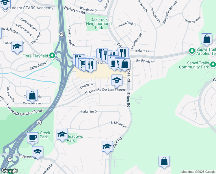 map of restaurants, bars, coffee shops, grocery stores, and more near 1980 Olivewood Court in Thousand Oaks