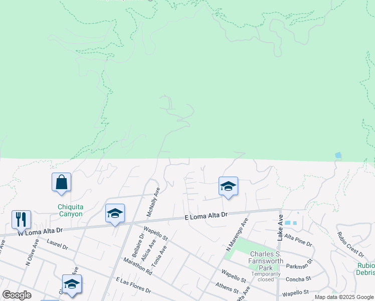 map of restaurants, bars, coffee shops, grocery stores, and more near 243 Taos Road in Altadena