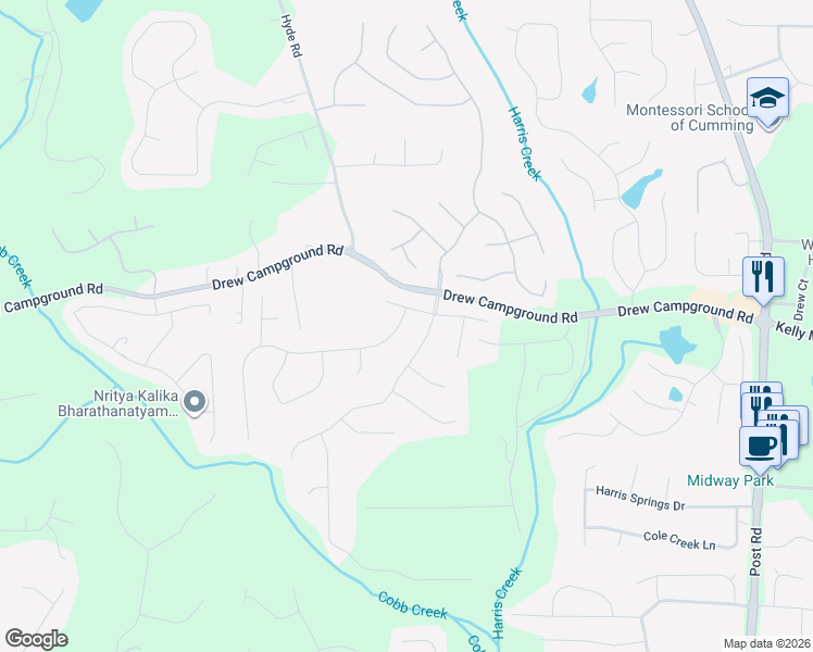 map of restaurants, bars, coffee shops, grocery stores, and more near 3850 Preserve Crossing Lane in Cumming