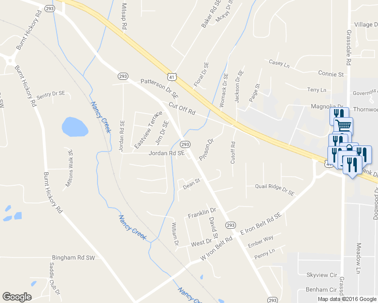 map of restaurants, bars, coffee shops, grocery stores, and more near 1476 Cassville Road in Cartersville