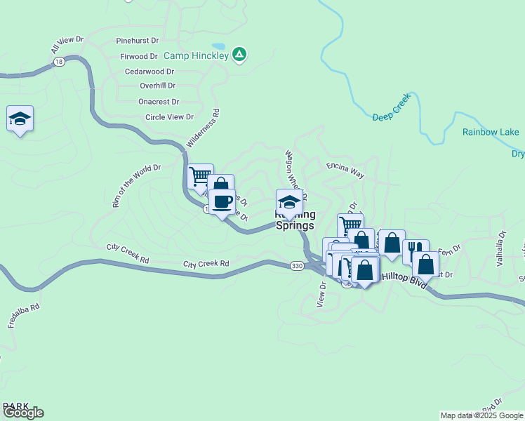 map of restaurants, bars, coffee shops, grocery stores, and more near in Running Springs