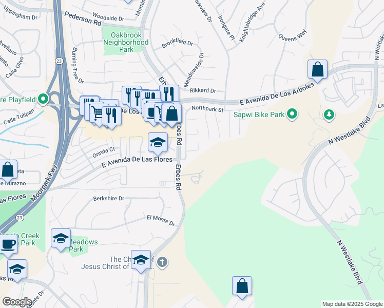 map of restaurants, bars, coffee shops, grocery stores, and more near 2152 Coalfax Court in Thousand Oaks