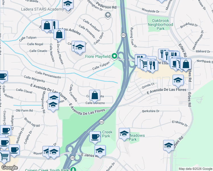 map of restaurants, bars, coffee shops, grocery stores, and more near 2380 Calle Malvon in Thousand Oaks