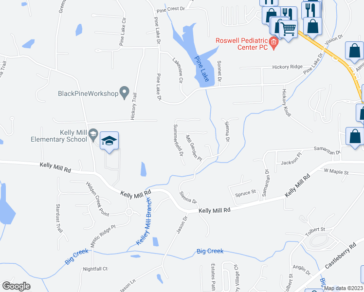 map of restaurants, bars, coffee shops, grocery stores, and more near 1165 Summerfield Drive in Cumming