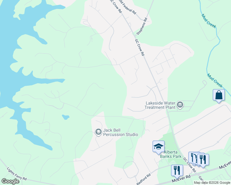 map of restaurants, bars, coffee shops, grocery stores, and more near 5848 Conner Road in Flowery Branch