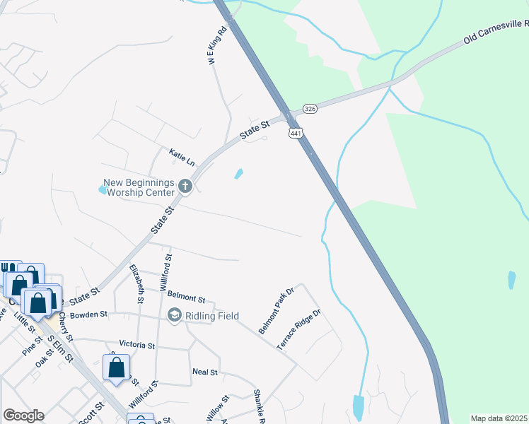 map of restaurants, bars, coffee shops, grocery stores, and more near 307 Baxter Road in Commerce