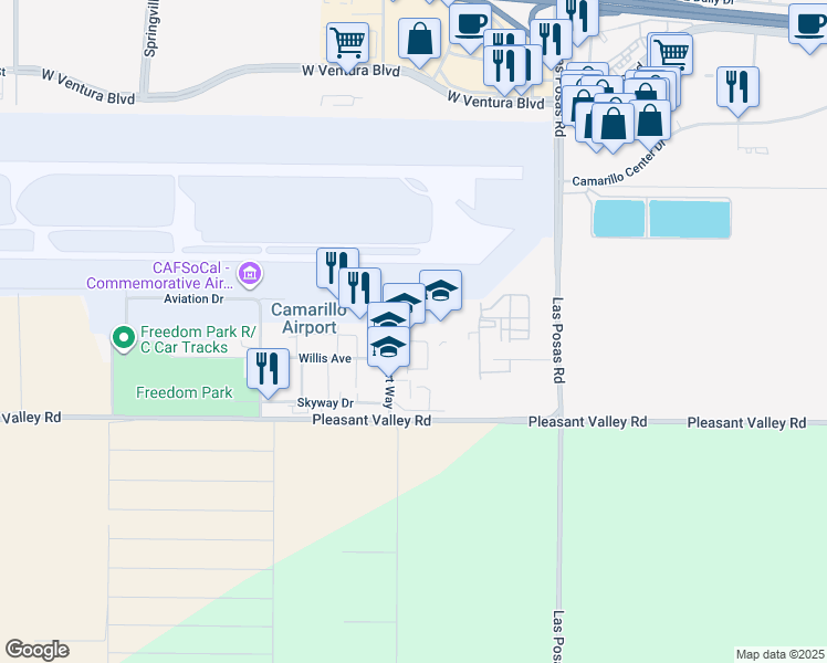 map of restaurants, bars, coffee shops, grocery stores, and more near 200 Horizon Circle in Camarillo