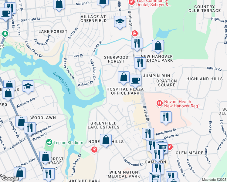 map of restaurants, bars, coffee shops, grocery stores, and more near 2013 East Lake Shore Drive in Wilmington