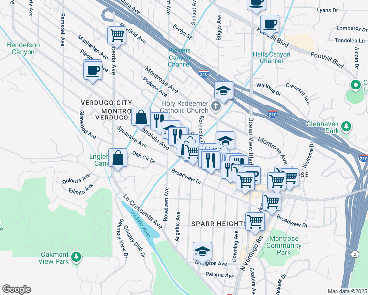 map of restaurants, bars, coffee shops, grocery stores, and more near 2510 Hermosa Avenue in La Crescenta-Montrose