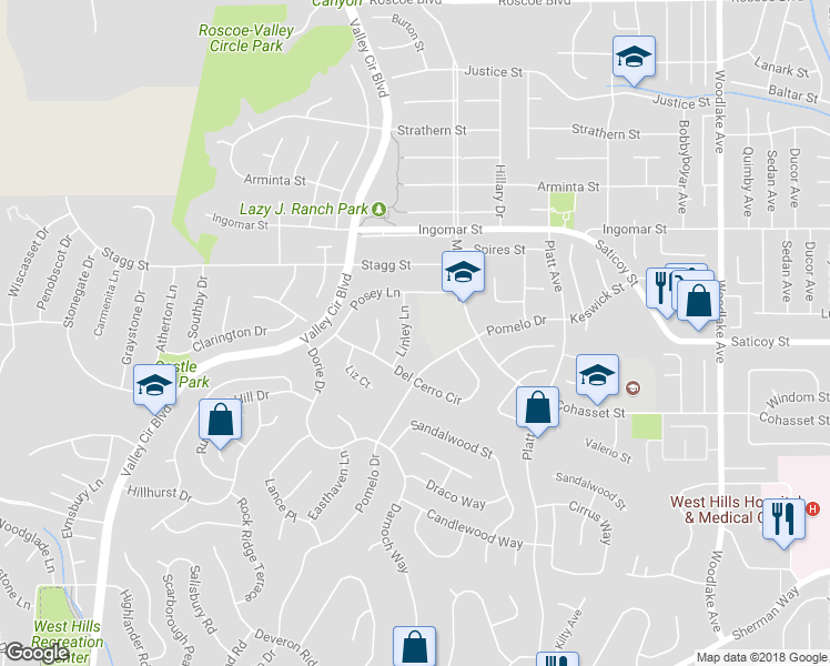 map of restaurants, bars, coffee shops, grocery stores, and more near 7544 Linley Lane in Los Angeles
