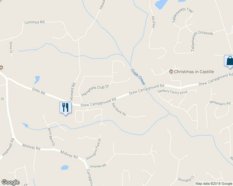 map of restaurants, bars, coffee shops, grocery stores, and more near 4354 Drew Campground Road in Alpharetta