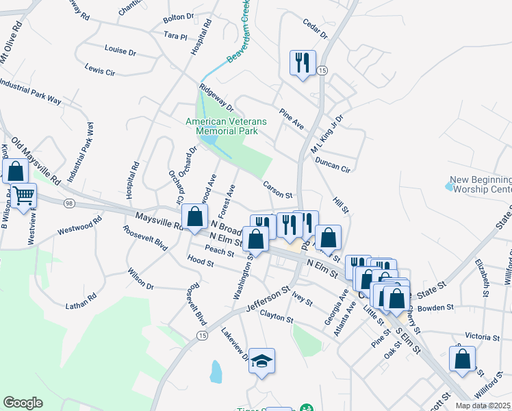 map of restaurants, bars, coffee shops, grocery stores, and more near 182 Troy Street in Commerce