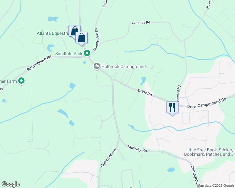 map of restaurants, bars, coffee shops, grocery stores, and more near 2675 Holbrook Campground Road in Alpharetta
