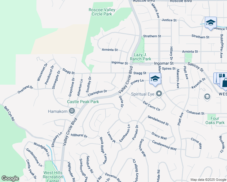 map of restaurants, bars, coffee shops, grocery stores, and more near 7507 Ashton Court in Los Angeles