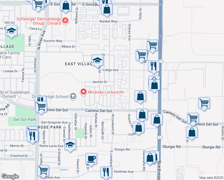 map of restaurants, bars, coffee shops, grocery stores, and more near 752 Paseo Nogales in Oxnard