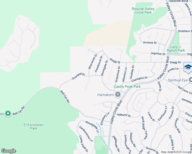 map of restaurants, bars, coffee shops, grocery stores, and more near 24574 Overland Drive in Los Angeles