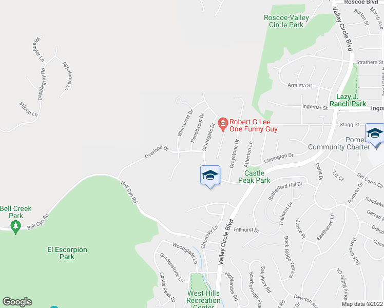 map of restaurants, bars, coffee shops, grocery stores, and more near 24574 Overland Drive in Los Angeles