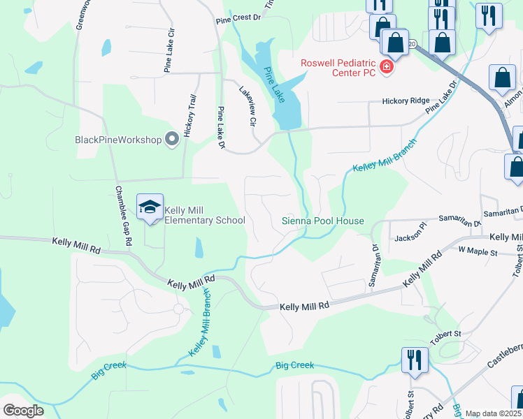 map of restaurants, bars, coffee shops, grocery stores, and more near 895 Mill Garden Place in Cumming