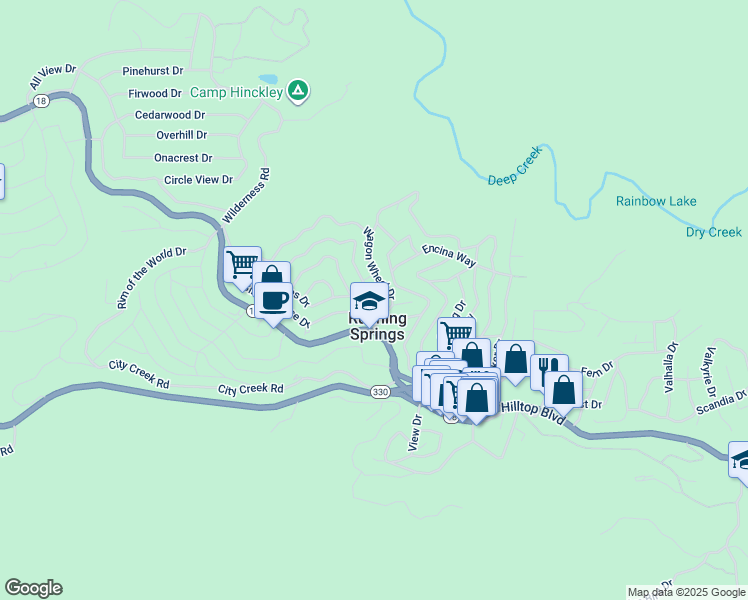 map of restaurants, bars, coffee shops, grocery stores, and more near 31805 Luring Pines Drive in Running Springs