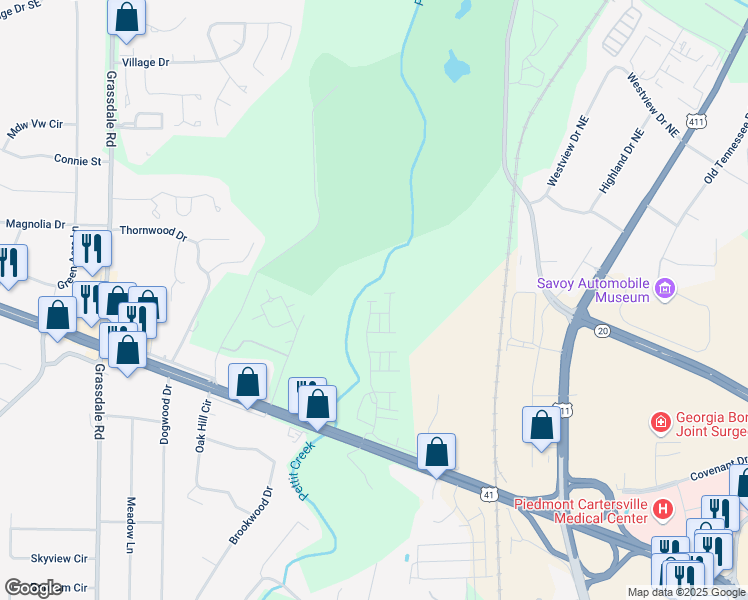 map of restaurants, bars, coffee shops, grocery stores, and more near 101 Lipscomb Circle Southeast in Cartersville