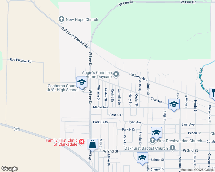 map of restaurants, bars, coffee shops, grocery stores, and more near 1577 Azalea Street in Clarksdale