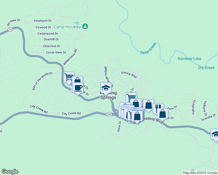 map of restaurants, bars, coffee shops, grocery stores, and more near 31800 Christmas Tree Lane in Running Springs