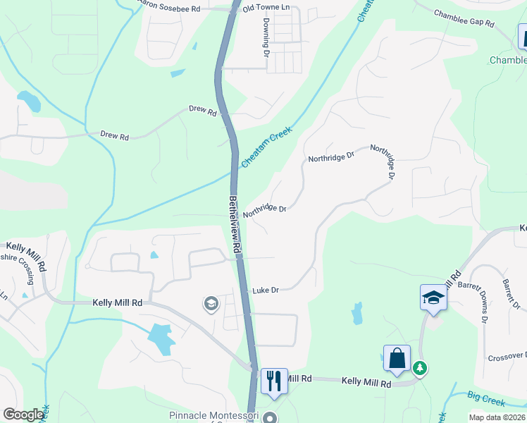 map of restaurants, bars, coffee shops, grocery stores, and more near 3920 Northridge Drive in Cumming