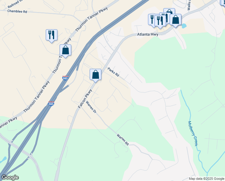 map of restaurants, bars, coffee shops, grocery stores, and more near 4075 Alderstone Drive in Flowery Branch
