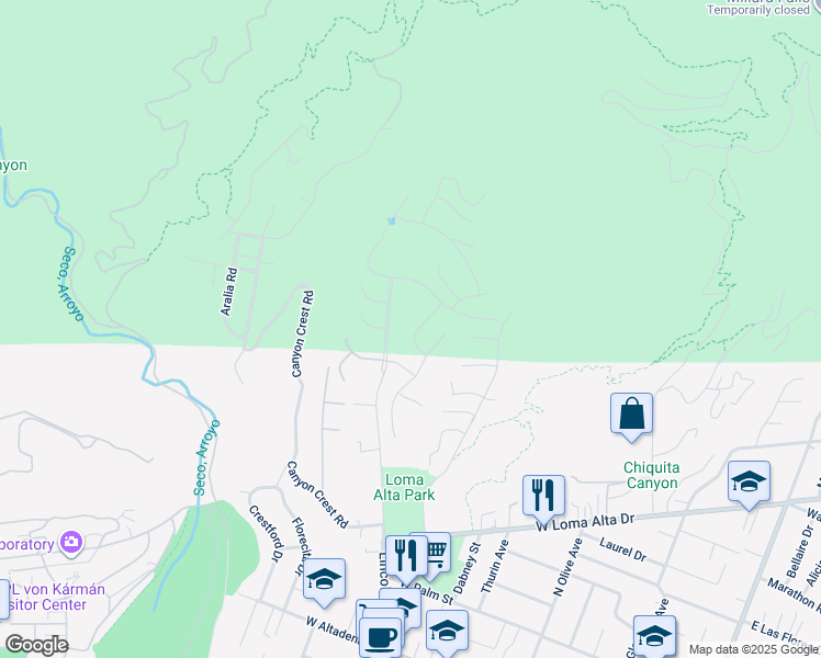 map of restaurants, bars, coffee shops, grocery stores, and more near 3731 North Hollingsworth Road in Altadena