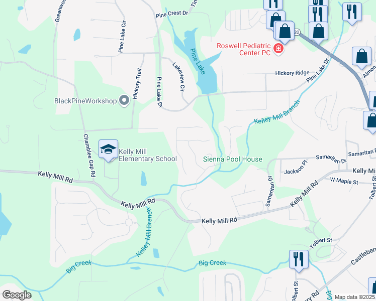 map of restaurants, bars, coffee shops, grocery stores, and more near 895 Mill Garden Place in Cumming