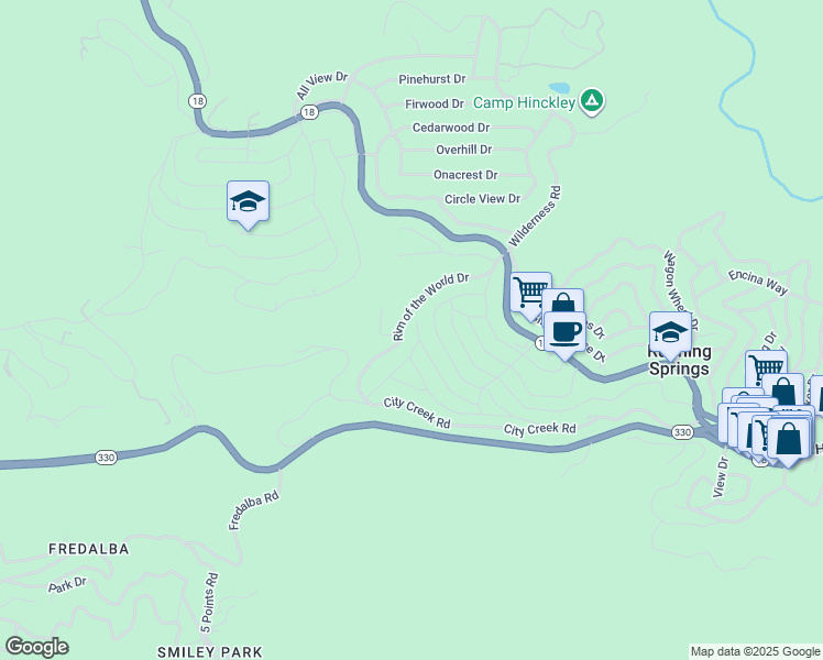 map of restaurants, bars, coffee shops, grocery stores, and more near 31353 Lightfoot Way in Running Springs