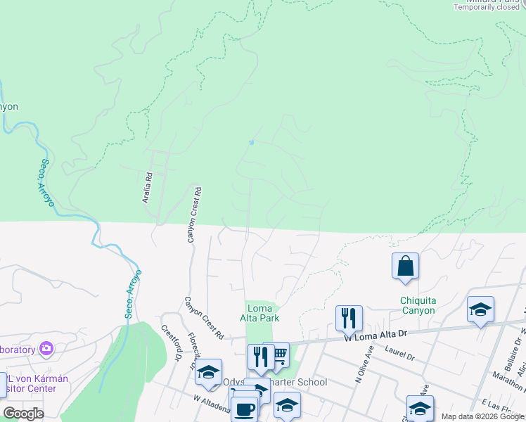 map of restaurants, bars, coffee shops, grocery stores, and more near 3731 North Hollingsworth Road in Altadena